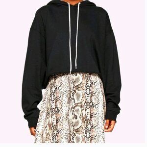 Wild Fable Black Cropped Hoodie Sweatshirt White Cord Small